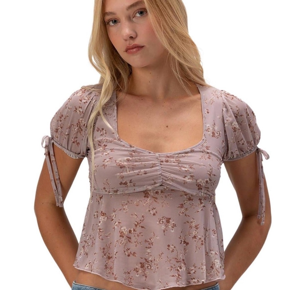 Full Tilt Mauve Floral Mesh Blouse
